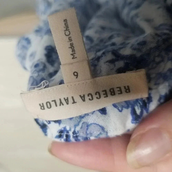NWOT Rebecca Taylor Blue  White Floral Ruffle Top Cotton Blouse 6 - Picture 5 of 8